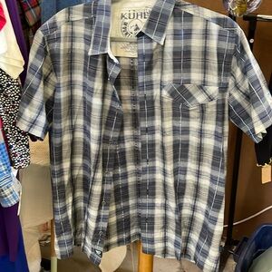Kuhl Shirt, Men's Medium , Blue Plaid, Outdoor Button Front, EUC